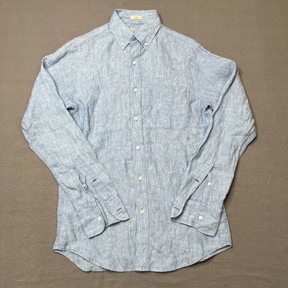 J.Crew Shirt Men XS Blue Linen Long Sleeve Baird McNutt Button-Down Slim Fit